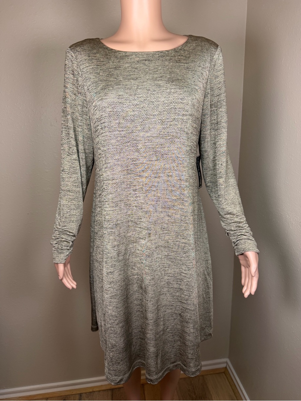 Jessica Howard Olive Gray Long-Sleeve Knit Swing Dress